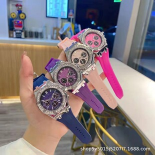 跨境代发时尚皇家橡树女表硅胶带女士ap手表多功能两眼带历满钻表-阿里巴巴