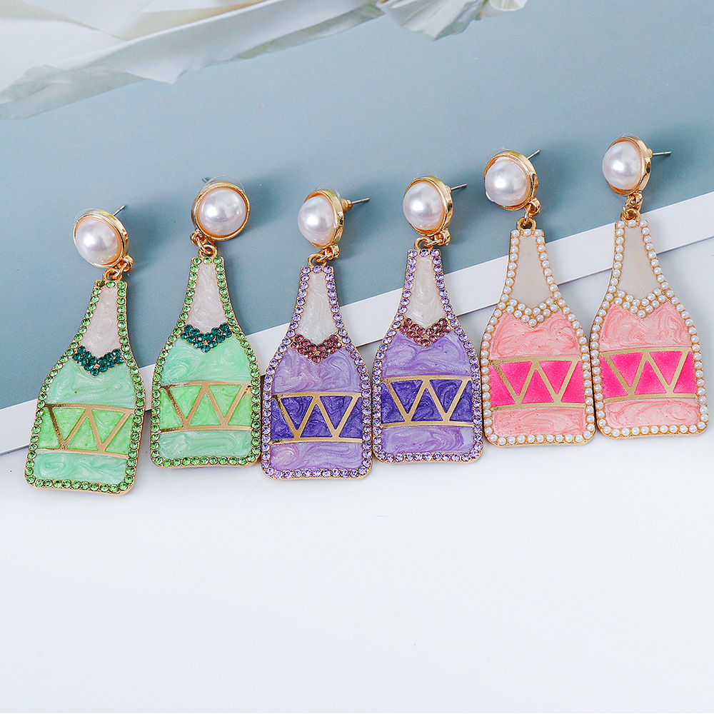 Personality Alloy Diamond Wine Bottle Earrings Color Dripping Earrings Earrings Cross-border Earrings display picture 9