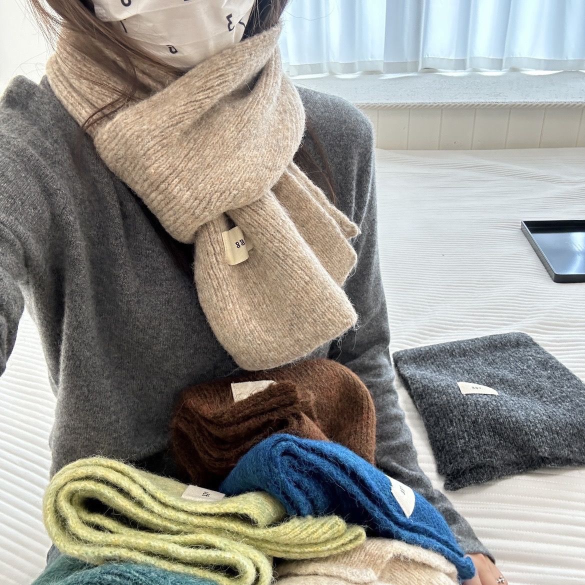 Sisaldab villa~ Uus pehme kleepuv muna ühevärviline i mitating kašmiir sall talvesoojuseks ja mitmekülgseks kudumiseks_voghion.com