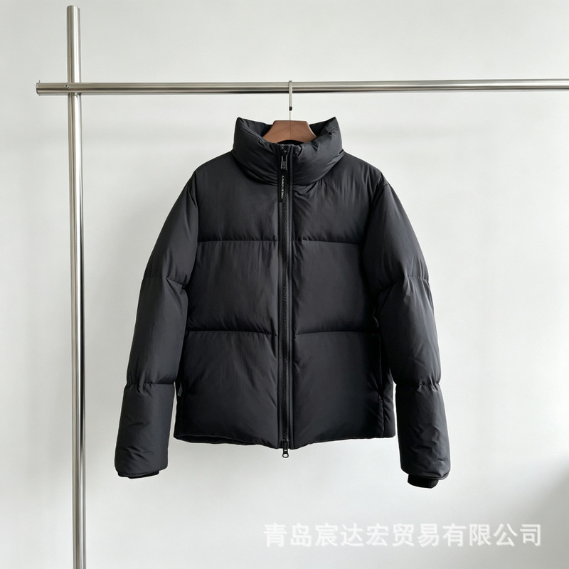 Cross-border goose down jacket 2802 25FW puffer quilted windproof straight-cut stand-up collar jacket with reflective strips