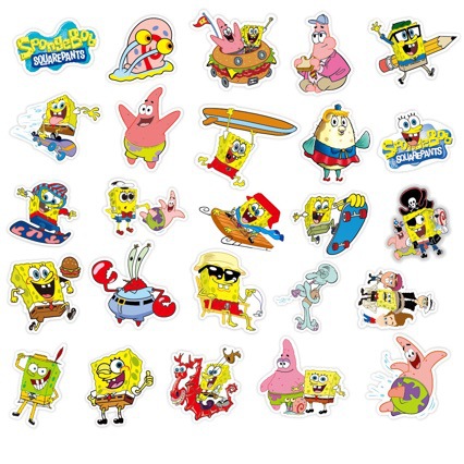 50 pegatinas de Bob esponja, cuaderno, vaso de agua, maleta, computadora portátil, teléfono de dibujos animados