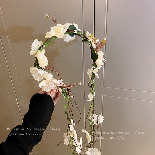 Flower branches and leaves tassel garland headband fashionable niche forest headband small fresh literary temperament hair accessories wholesale for women