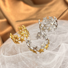 欧美钛钢戒指金银拼色小众设计轻奢高级感不锈钢戒指女不掉色饰品