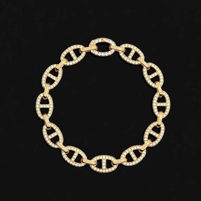 Golden Pig Nose Bracelet for Women, Accessible Luxury, Full Diamond Chain, Buckle Splicing, High-End Hand Jewelry, Holiday Gift Golden Pig Nose Bracelet for Women, Accessible Luxury, Full Diamond Chain, Buckle Splicing, High-End Hand Jewelry, Holiday Gift