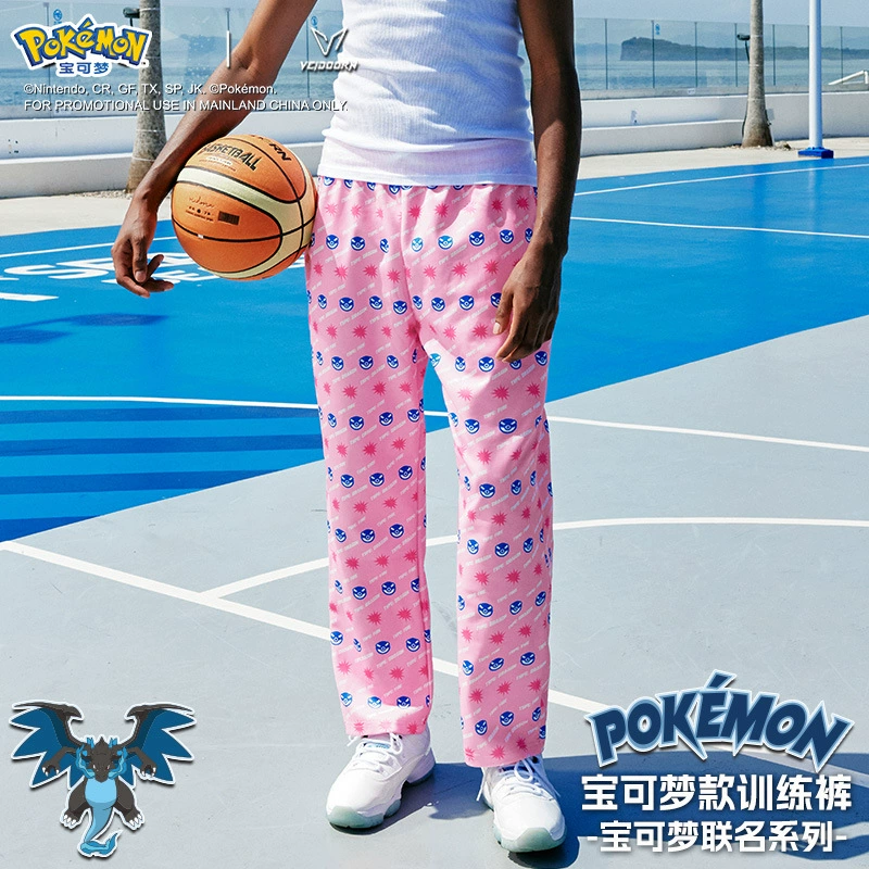 Укороченные брюки с цветочным принтом Pokemon Collaboration, мужские весенние американские баскетбольные тренировочные спортивные длинные прямые повседневные спортивные штаны