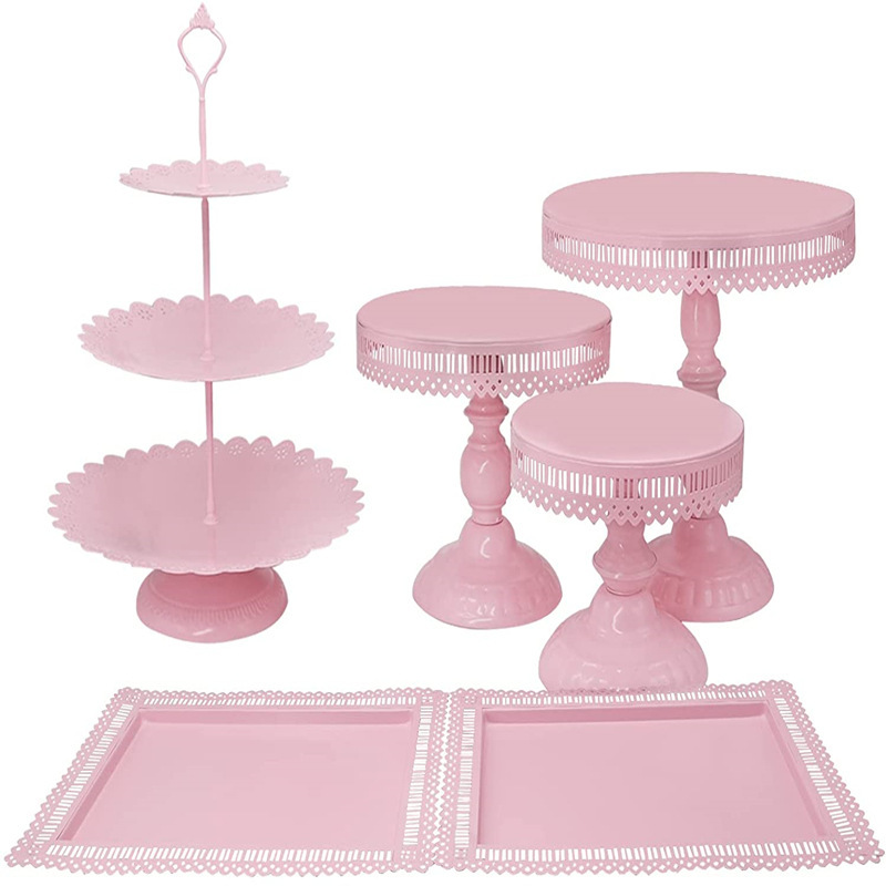 Fabricante creativo europeo de hierro forjado props de boda mesa de postres estante de pastel conjunto de plato de pastel decoración de mesa de boda