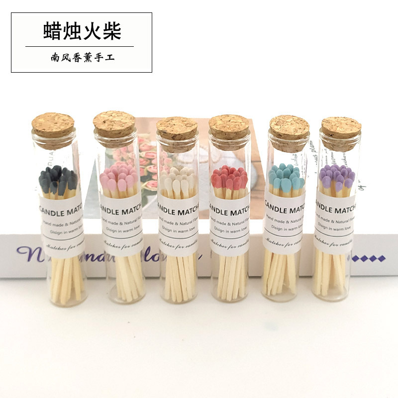 Wooden long handle colorful matches handmade diy cork glass bottle 75mm long scented candle special