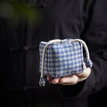 日式復古手織老布 加厚茶杯收納袋茶壺快客杯布袋便攜旅行布包
