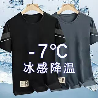 冰丝t恤男圆领速干衣短袖夏季薄款透气半袖大码上衣男运动宽松潮