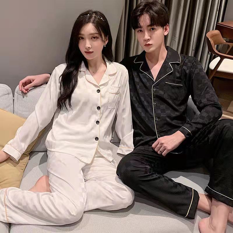 Comercio exterior al por mayor pareja pijamas primavera y otoño de manga larga hielo seda gordito niña más tamaño los hombres desgaste del hogar traje las mujeres