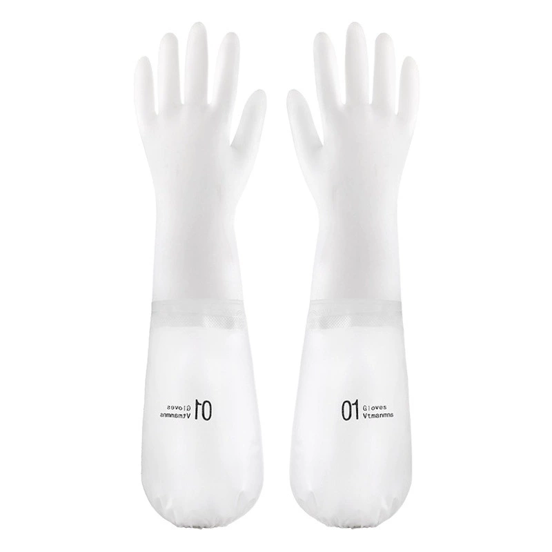 Бытовые белые Удлиненные латексные перчатки на флисовой подкладке, бытовые перчатки для стирки на шнурке, водонепроницаемые Нескользящие перчатки для мытья посуды оптом