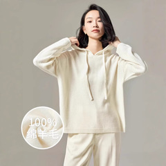 【100%羊毛 】秋冬简约休闲百搭 小个子厚款连帽卫衣女式羊毛衫女