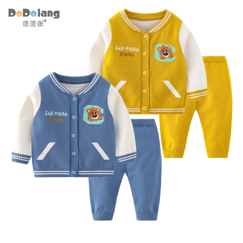 Western style children sweater spring and autumn men and women baby Little Bear Cardigan coat Korean Edition Versatile baby knitting T-shirts suit