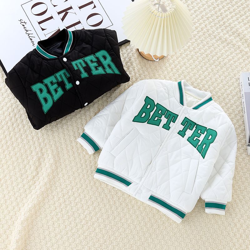 Boys' Autumn and Winter Thin Cotton-padded Jacket Boys' Cotton-padded Jacket Warm Korean Fashionable Outer Wear Letters Casual Baseball Suit