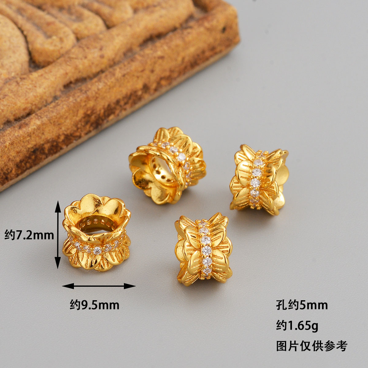 S925 Sterling Silver DIY Jewelry Accessories Gold-Plated Diamond-Studded Loose Beads Gold-Plated Color-Preserving Ancient Gold Perforated Spacer Beads Pearls