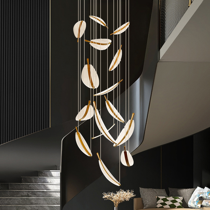 轻奢艺术个性设计师酒店大堂别墅客厅商铺工程复式楼梯长吊灯