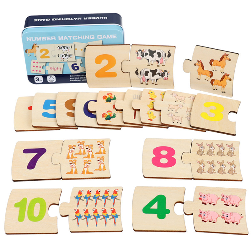 クロスボーダー CPC CE 子供用鉄箱デジタル啓発マッチング木製動物食品パズルボード早期教育知育玩具|undefined