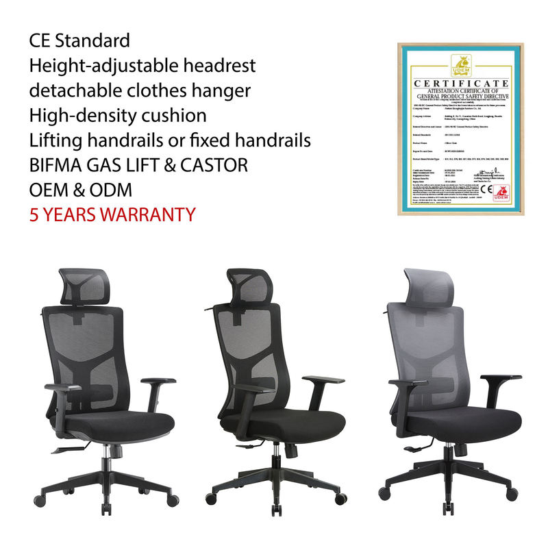 High-Back Swivel Chair with Adjustable Headrest, Ergonomic Fabric Mesh Pp Design, Executive Office Chair, Home Use