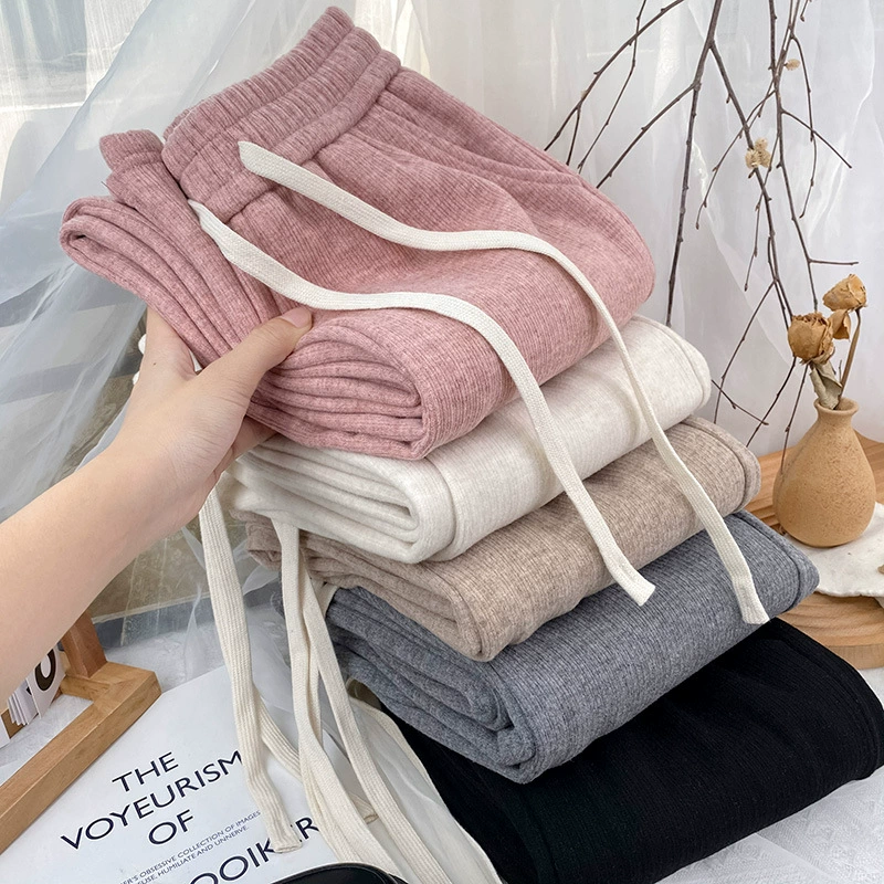 Осенние и зимние маленькие узкие брюки с широкими ногами женские высокие талии