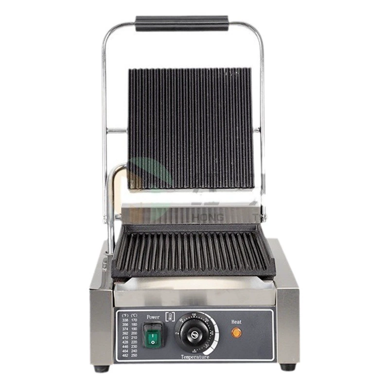 Коммерческая гриль-плита с одинарной/двойной горелкой, двусторонним нагревом, полностью плоской поверхностью и дизайном с глубокими канавками для приготовления мяса, стейков и панини.