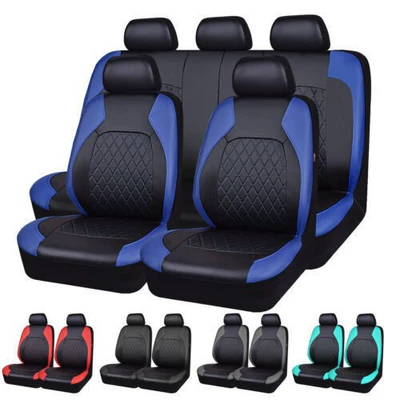 Cross-Border Foreign Trade Car Seat Covers, Single-Line Diamond Quilted Embroidery, Curved Leather, Pu Leather, Artificial Leather, Export to Europe and America (Universal seat cover) - blue-9-piece-set-five-seats