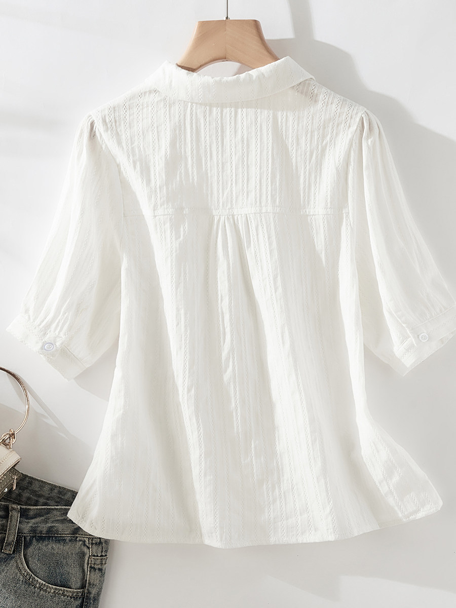 Áo sơ mi polo nữ tay ngắn cổ bẻ chất liệu cotton phối màu trơn thanh lịch — xanh lam