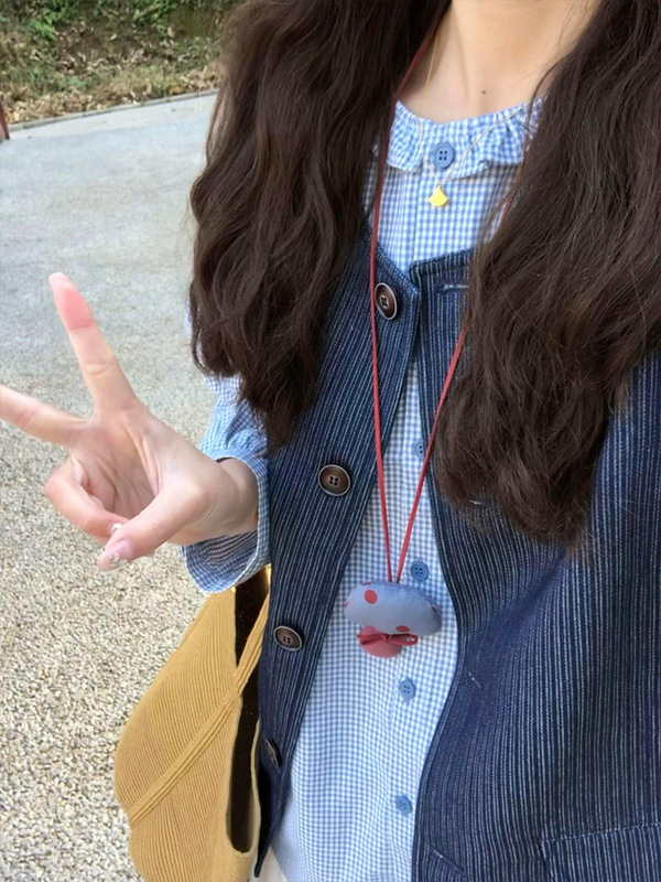 早秋穿搭一整套大码胖mm日系文艺格子衬衫叠穿马甲阔腿裤三件套装|undefined