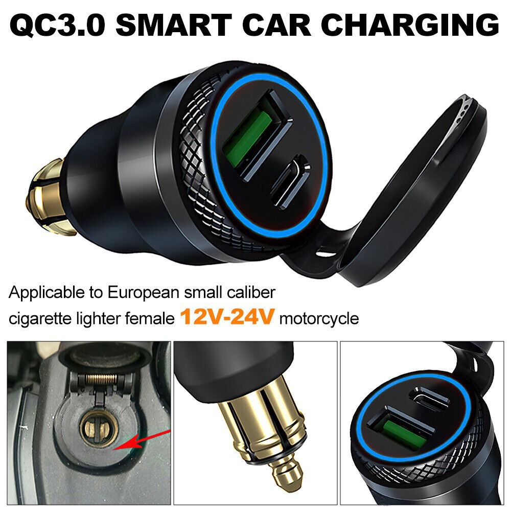Motorcycle Small Diameter European Cigarette Lighter Mobile Phone USB Aluminum Alloy Charger Adapter Pd Super Fast Charging