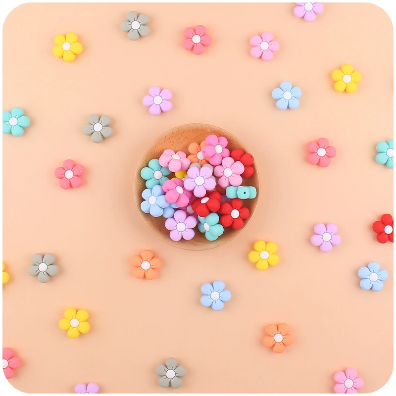 Cartoon silicone children's creative teether for baby, pacifier, chain, bracelet, toy with accessories, flowered, handmade