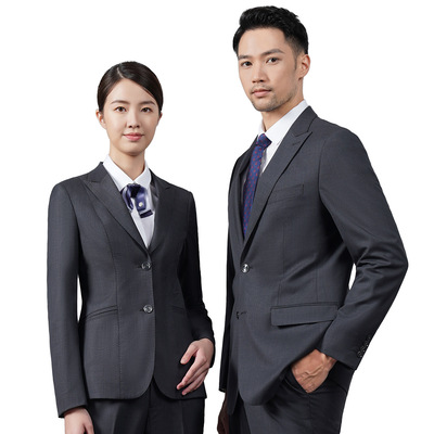 灰色男女同款西服气质羊毛西装女式职业西装套装政府公务员外套女