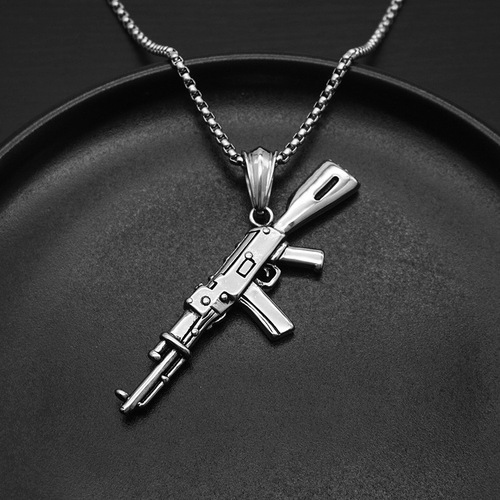 Cross-border European and American punk hip-hop rock AK-47 rifle men's personalized stainless steel pendant titanium steel necklace pendant