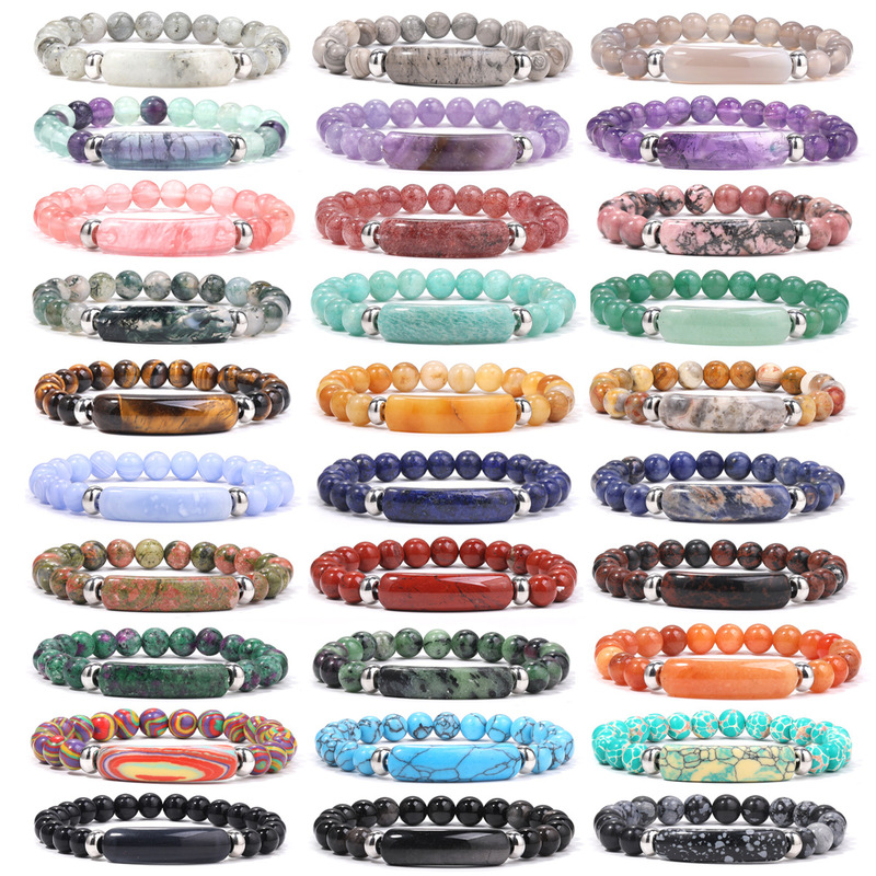 European and American Natural Stone Bridge Round Bead Bracelet Elastic Beaded Agate Yoga Crystal Bracelet Natural Stone Energy Bracelet