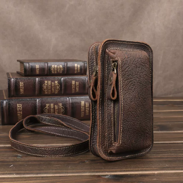 New Genuine Leather Waist Bag Men's Multifunctional Crazy Horse Leather Mobile Phone Bag Vertical Wear Belt Mobile Phone Bag Outdoor Small Crossbody