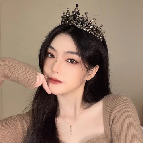 Black bridal tiara wedding dress crown crystal headband princess tiara birthday adult crown high-end Halloween