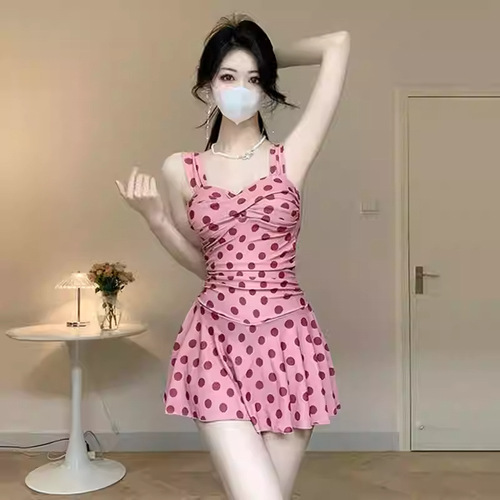 Women's One-Piece Swimsuit with Conservative, High-End Design, Push-Up Bra for Small Bust, Flattering for Plus Size, Hiding Fat, Slimming Effect, Pink Pure Desire, Fashion Blogger Style