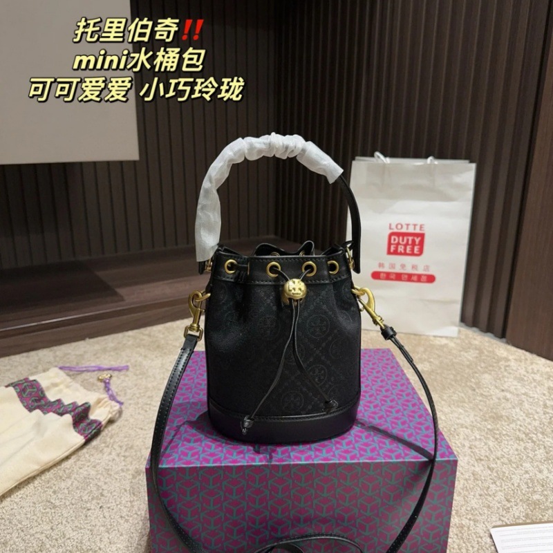 Tory Burch Vintage Canvas Bucket Bag Monogram Print Shoulder Crossbody Handbag For Women