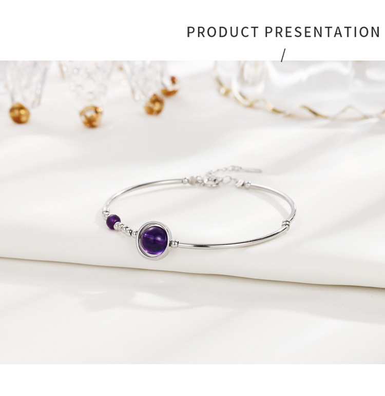 Elegant Ball Sterling Silver Crystal Bangle 1 Piece