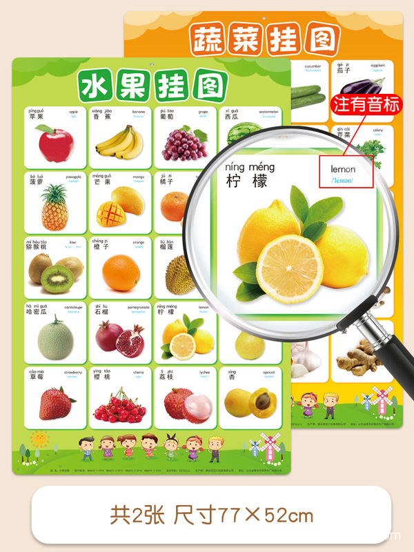 蔬菜水果动物挂图早教启蒙学习认物学前幼儿园认知认识3岁墙贴|undefined