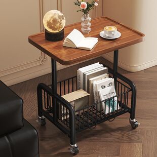 Sofa Side Table Movable Living Room Trolley Storage Rack with Wheels Cream Style Small Coffee Table Household Simple Small Table