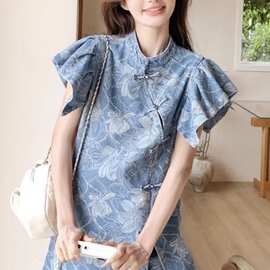 国风新中式时尚薄款提花牛仔套装女夏季新款显瘦气质感两件套