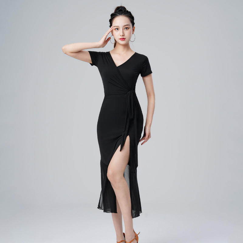Latin Dance Dress Summer Adult Women's New Short-Sleeved Dance Performance Costume 2026 Practice Dance Dress Long Skirt with Large Hem