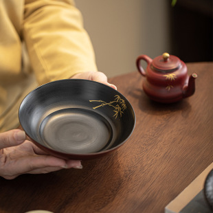 Powder Carmine Bamboo Rhyme Pot Bearing Simple Refreshment Plate Dim Plate Light Luxury Tea Fruit Plate Dried Fruit Plate