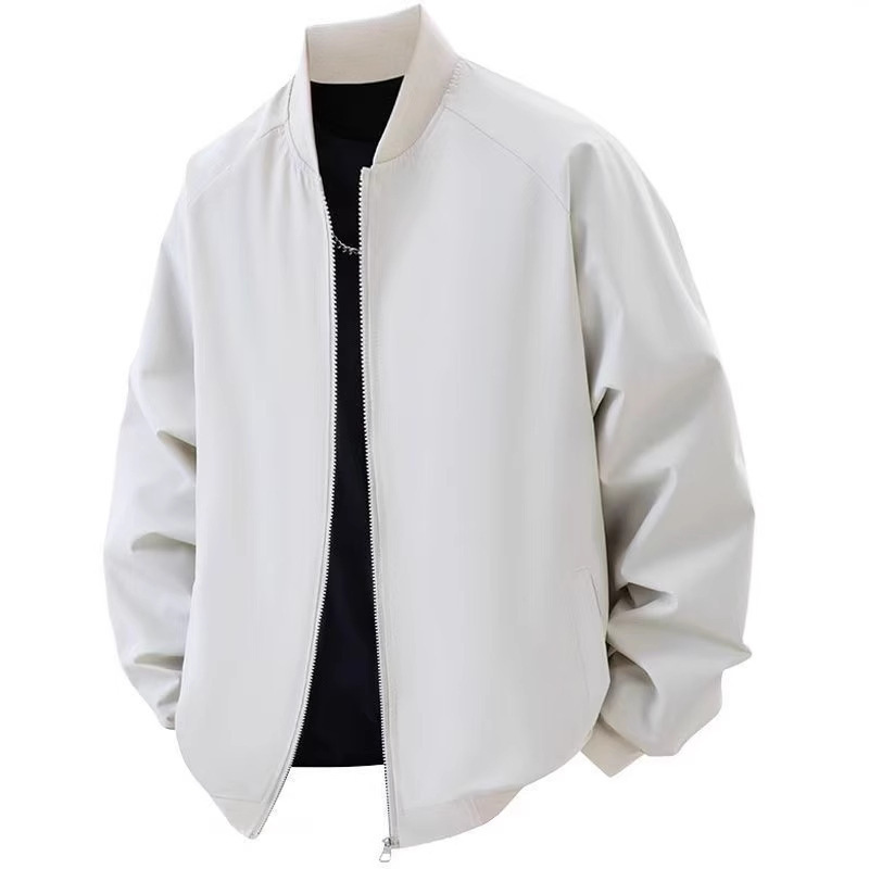 Autumn Heavy Air Layer Loose High-Elastic Casual Jacket Couple Style Versatile Double-Ended Zipper Baseball Jacket Black