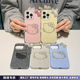 闪粉水钻猫咪苹果手机壳16promax蝴蝶结iPhone14pro适用13pro女15