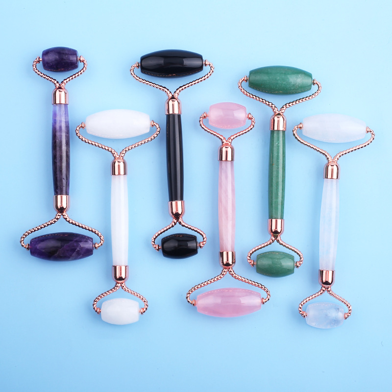 Rosa cristal Jade rodillo masajeador Opal belleza contenedor joya Amazon transfronteriza Jade rodillo fábrica al por mayor