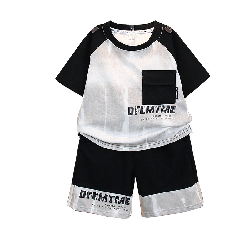 5071 Traje de verano para niños 2025 Nuevo verano Niños medianos y grandes Niños Ropa deportiva de manga corta para niños
