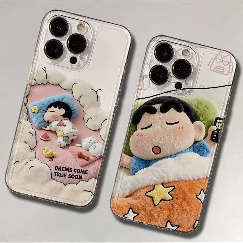 Плоская печать sleeping crayon Шин-чанSpace чехол для iPhone17/16/15pro милый 14/13 мягкий