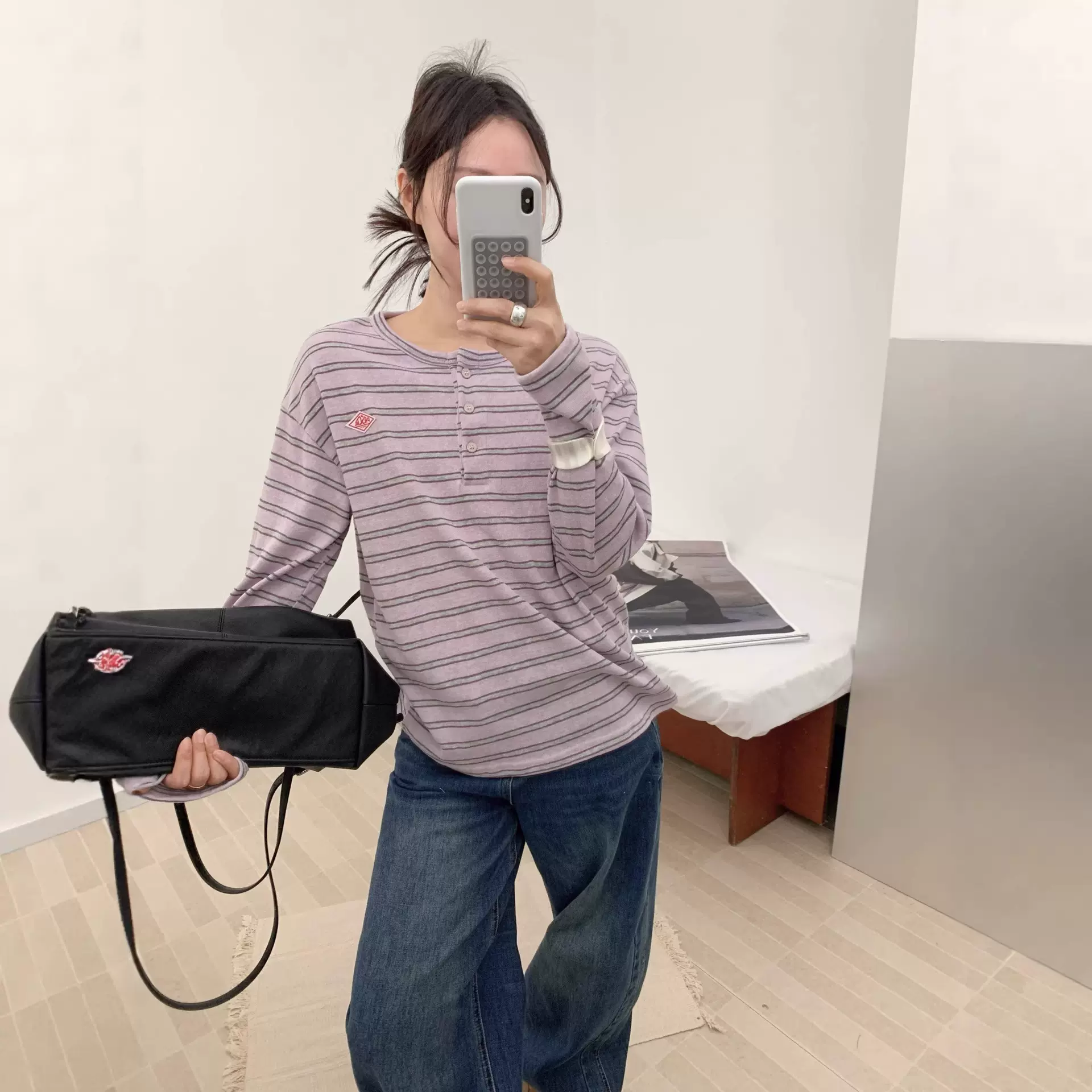 12602长袖2026春新款女宽松条纹圆领韩版打底T恤即墨卫衣