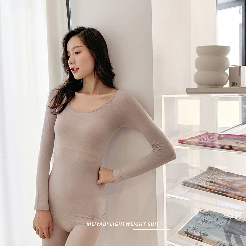 Осенне-Зимняя Новая легкая Базовая рубашка Meiyabi с низким воротником, термобелье, однотонный костюм с круглым вырезом, осенняя одежда и брюки