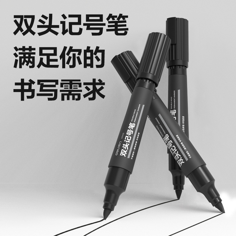 デリ S555 大型両頭マーカーペン、大型ペン、エクスプレスペン、黒、青、赤、太字油性物流マーカーペン|undefined